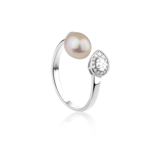 Bague Toi & Moi – Argent 925 finition grise & perle raffinée